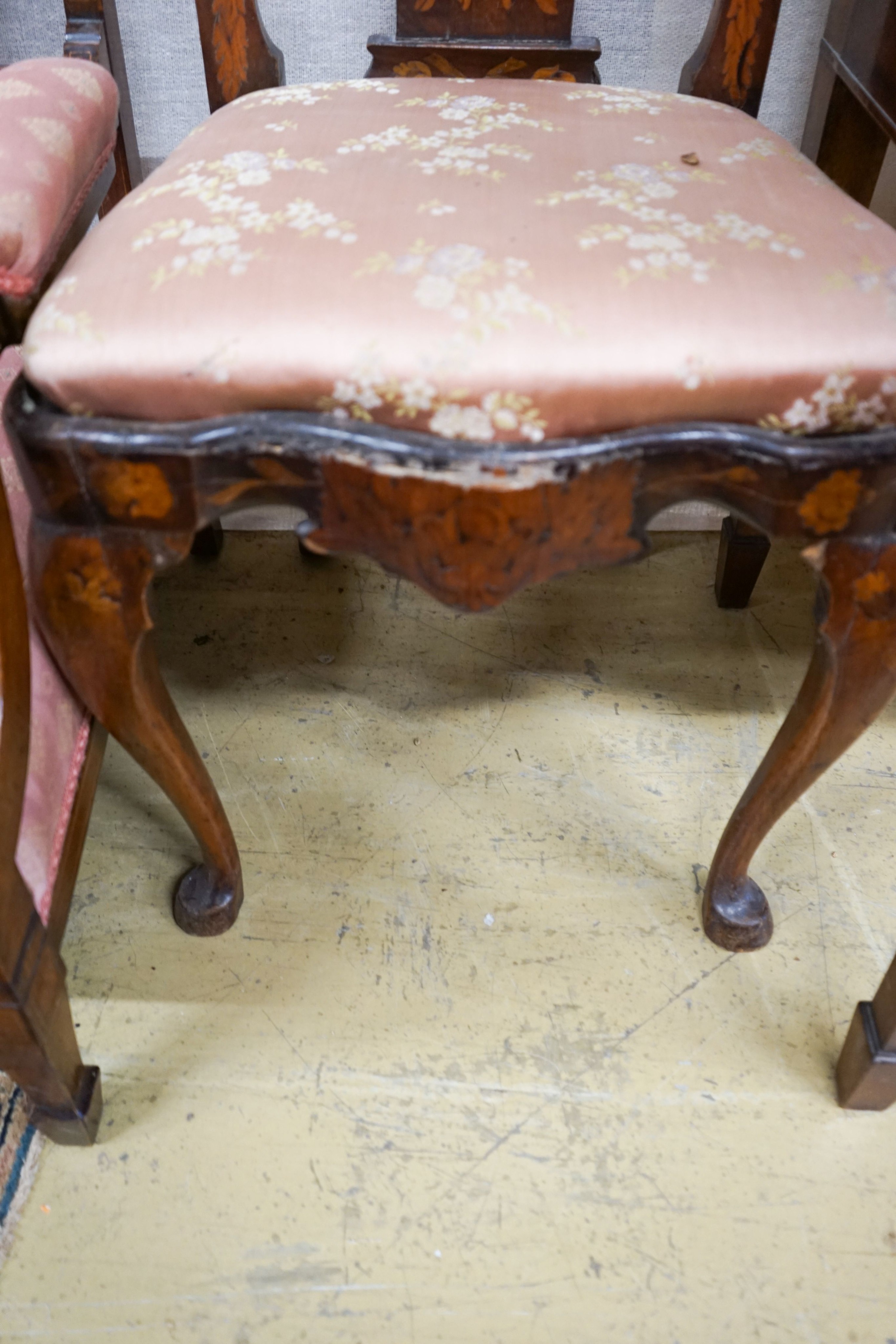 An 18th century Dutch marquetry inlaid walnut dining chair